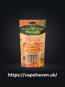 Muha Meds Mango Peach Rings Mates pre-rolls, flavor, format, potency, laboratory testing and responsible cannabis information.
