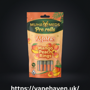 Muha Meds Mango Peach Rings Mates pre-rolls, flavor, format, potency, laboratory testing and responsible cannabis information.